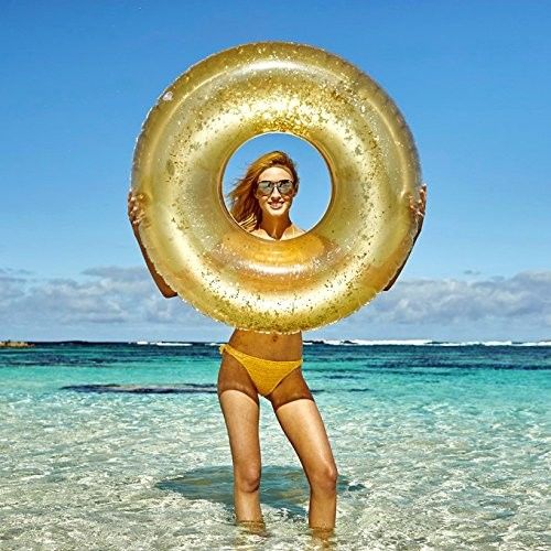 Glitter Gold 100kg Blow Up Ring piscina gonfiabile anello da bagno trasparente per adulti