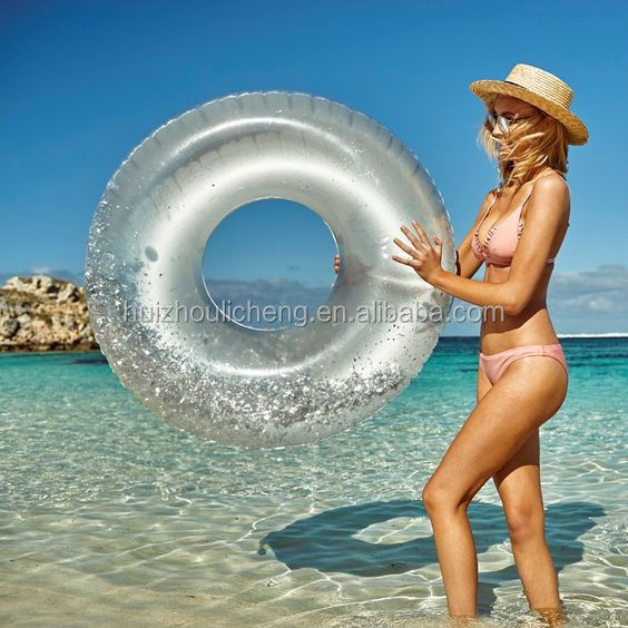 Glitter Gold 100kg Blow Up Ring piscina gonfiabile anello da bagno trasparente per adulti