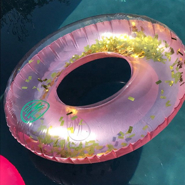 Glitter Gold 100kg Blow Up Ring piscina gonfiabile anello da bagno trasparente per adulti