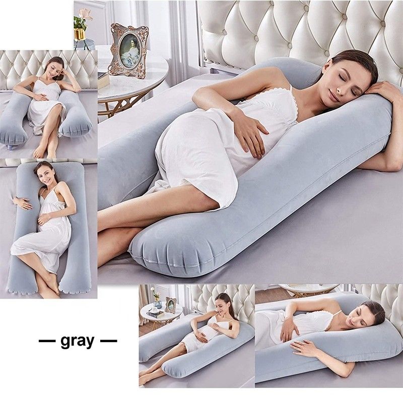 LC Flocked PVC Soft Inflatable Pregnancy Pillows U-Shaped Full Body Maternity Pillow Inflatable Pregnancy Pillows per il sonno