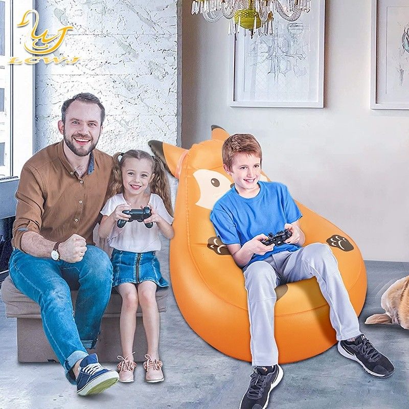 Carina sedia da campeggio a forma di volpe panda riempita d'aria divano a aria pieghevole per bambini