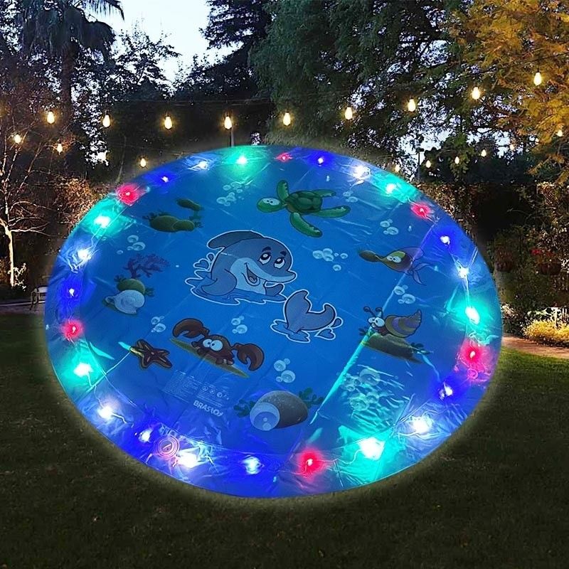 LC Upgraded Shining Outdoor Sprinkler Pad Unisex Flash Splash Pad con luce a LED